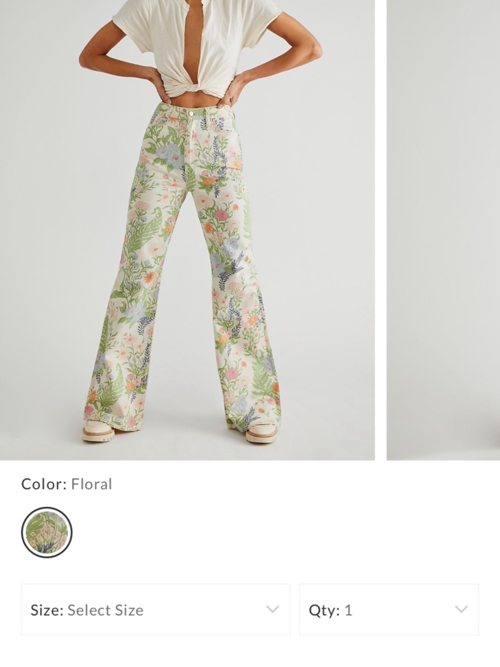 Floral Wide-Leg Jeans - Women's Flare Jeans in Pastel Floral